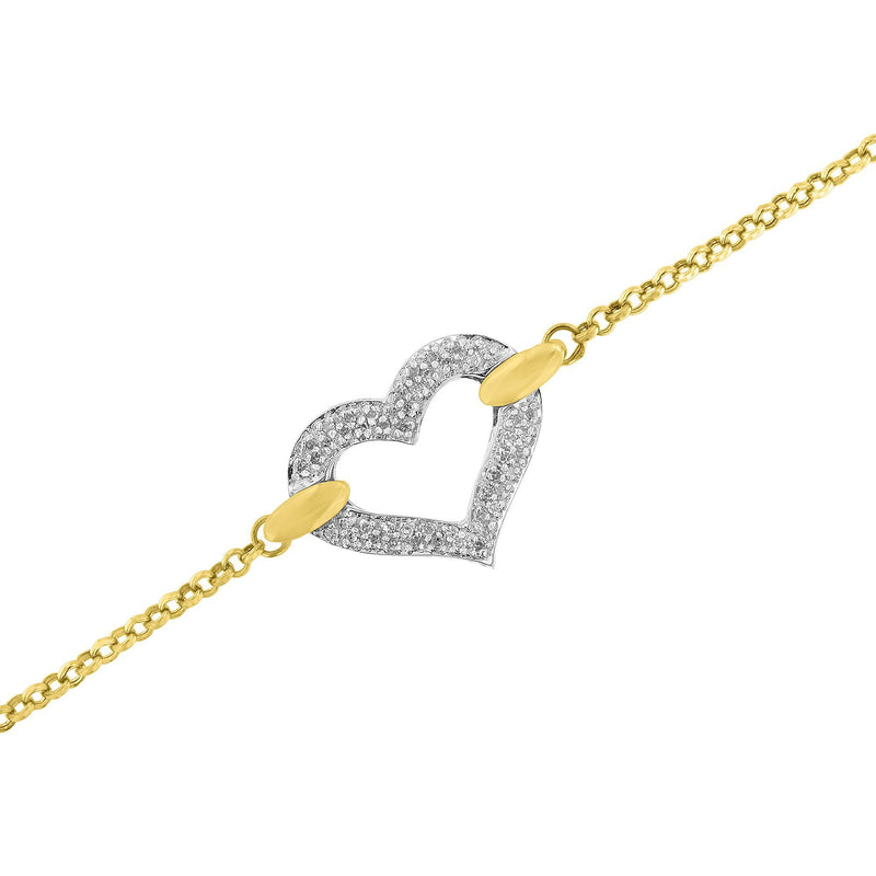 Bids.com 10K Two Tone Gold 1/4 Cttw Diamond Encrusted Heart Charm 7" Bracelet (H-I Color, I1-I2 Clarity) Bracelets