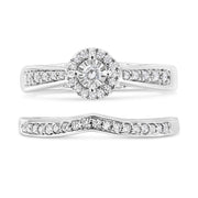 Bids.com .925 Sterling Silver 1/3 Cttw Diamond Halo and Pave Shank Engagement Ring Set (I-J Color, I3 Clarity) - Ring Size 7 Rings