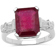 Bids.com 4.30 ct. t.w. Glass Filled Ruby and White Topaz Ring in Sterling Silver Rings