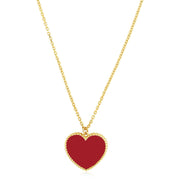 Bids.com 14k Yellow Gold High Polish Heart Red Cornelia Paste Necklace Necklaces
