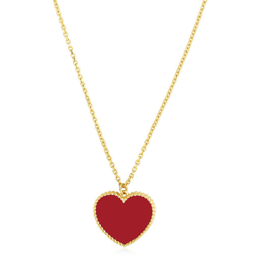 Bids.com 14k Yellow Gold High Polish Heart Red Cornelia Paste Necklace Necklaces