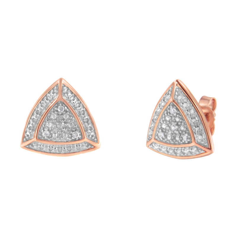 Bids.com 14K Rose Gold over .925 Sterling Silver Diamond-Accented Trillion Shaped 4-Stone Halo-Style Stud Earrings (H-I Color, I2-I3 Clarity) Earrings