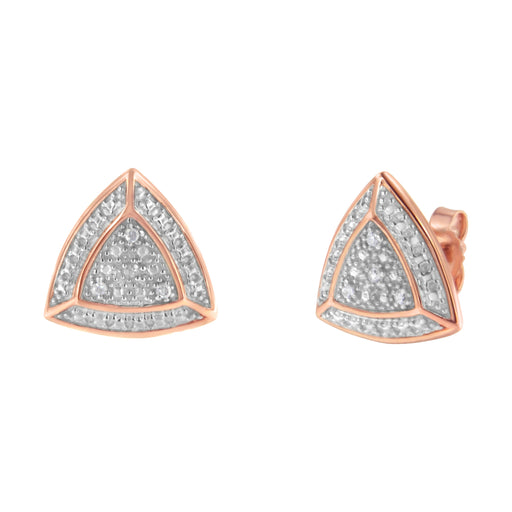 Bids.com 14K Rose Gold over .925 Sterling Silver Diamond-Accented Trillion Shaped 4-Stone Halo-Style Stud Earrings (H-I Color, I2-I3 Clarity) Earrings