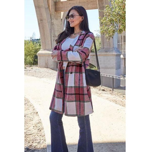 Plaid Button Up Lapel Collar Coat