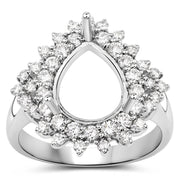 Bids.com 0.89 Carat Genuine White Diamond 14K White Gold Semi Mount Ring - holds 11x9mm Pear Gemstone Rings