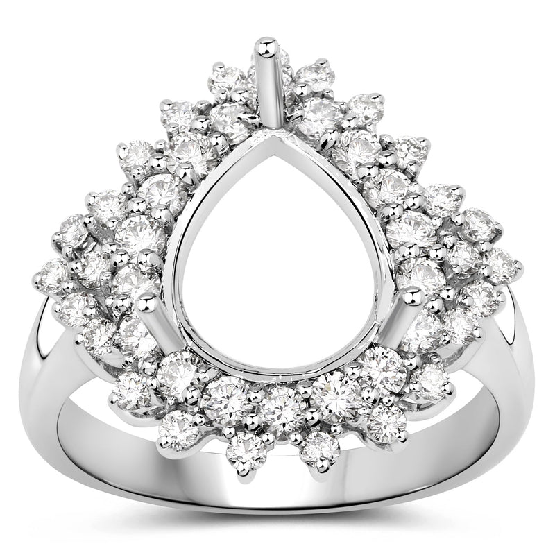 Bids.com 0.89 Carat Genuine White Diamond 14K White Gold Semi Mount Ring - holds 11x9mm Pear Gemstone Rings