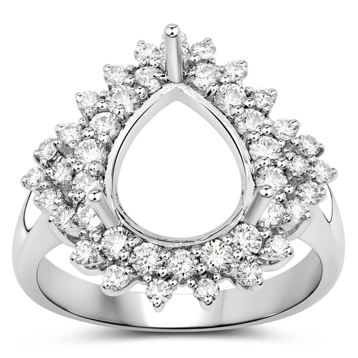 Bids.com 0.89 Carat Genuine White Diamond 14K White Gold Semi Mount Ring - holds 11x9mm Pear Gemstone Rings
