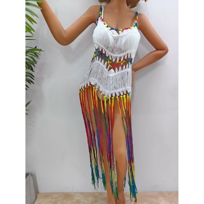 Fringe Scoop Neck Spaghetti Strap Cover-Up