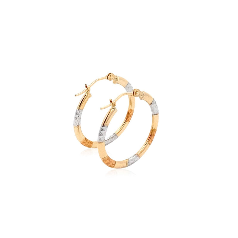 Bids.com 10k Tri-Color Gold Classic Hoop Earrings with Diamond Cut Details Earrings