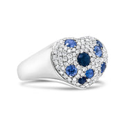 Bids.com 18K White Gold Blue Sapphire and 5/8 Cttw Diamond Cluster Heart Shaped  Ring (F-G Color, VS1-VS2 Clarity) - Size 7.5 Rings
