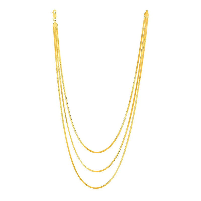 Bids.com 14k Yellow Gold Three Strand Herringbone Chain Necklace Necklaces
