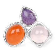 Bids.com 5.21 Carat Genuine Rose Quartz, Carnelian And Charolite .925 Sterling Silver Ring Rings