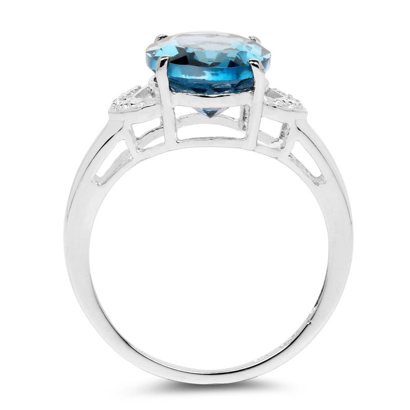 Bids.com 4.26 Carat Genuine London Blue Topaz & White Topaz .925 Sterling Silver Ring Rings