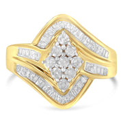 Bids.com 10K Yellow Gold over .925 Sterling Silver Diamond Bypass Cluster Ring (1 Cttw, I-J Color, I2-I3 Clarity) - Size 6 Rings