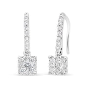 Bids.com 14K White 1/2 Cttw Round Diamond Halo Dangle Hook Earring - (H-I Color, SI2-I1 Clarity) Earrings