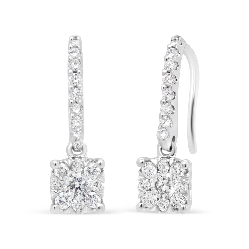 Bids.com 14K White 1/2 Cttw Round Diamond Halo Dangle Hook Earring - (H-I Color, SI2-I1 Clarity) Earrings