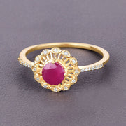 Bids.com 0.68 Carat Genuine Ruby and White Diamond 14K Yellow Gold Ring Rings