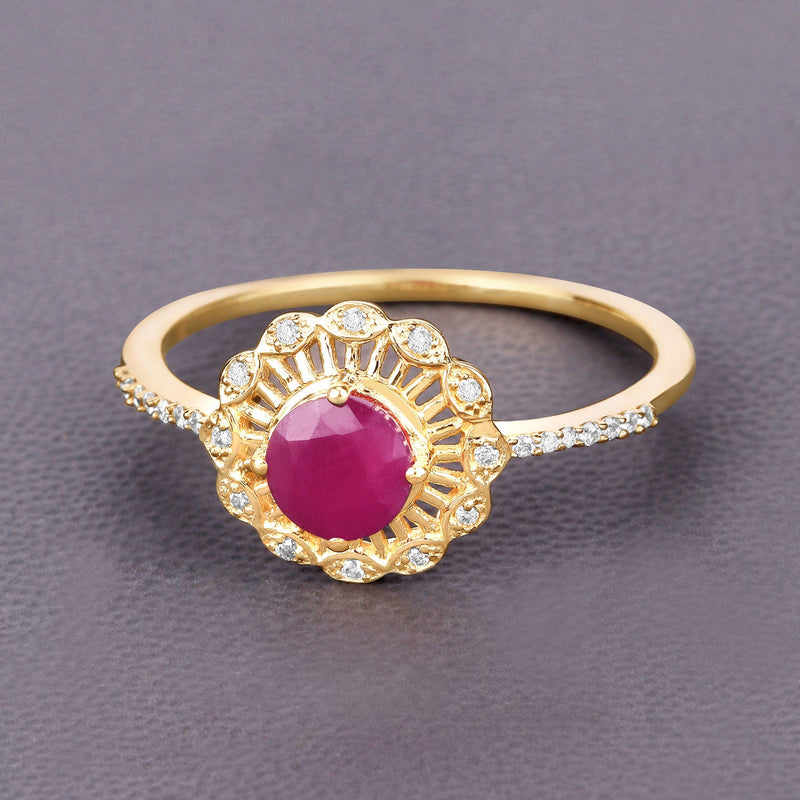 Bids.com 0.68 Carat Genuine Ruby and White Diamond 14K Yellow Gold Ring Rings