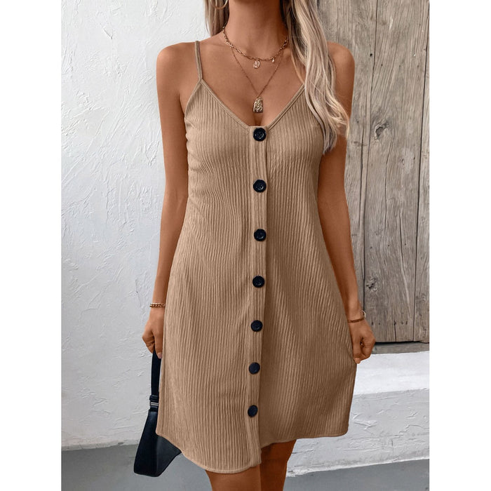 Textured V-Neck Sleeveless Mini Cami Dress