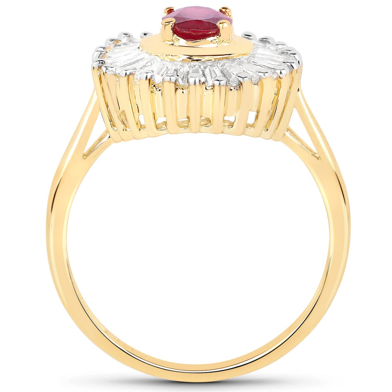 Bids.com 14K Yellow Gold Plated 2.44 Carat Glass Filled Ruby and White Topaz .925 Sterling Silver Ring Rings