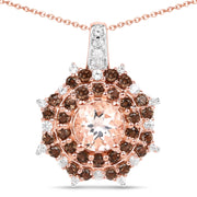 Bids.com 18K Rose Gold Plated 1.61 Carat Genuine Morganite, Smoky Quartz and White Zircon .925 Sterling Silver Pendant Pendants