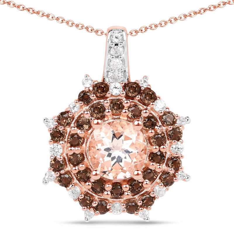 Bids.com 18K Rose Gold Plated 1.61 Carat Genuine Morganite, Smoky Quartz and White Zircon .925 Sterling Silver Pendant Pendants