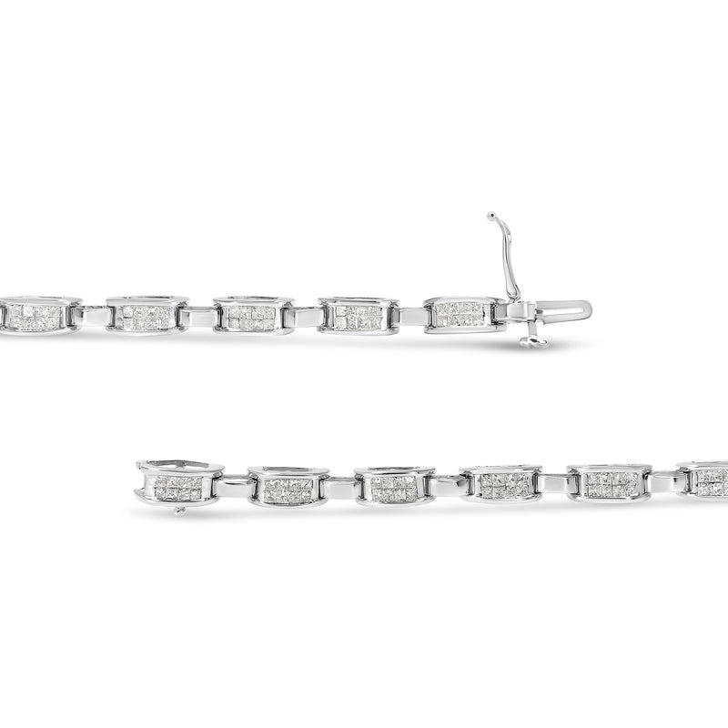 Bids.com 14K White Gold 2.0 Cttw Princess Cut Invisible Set Diamond Rectangular Link Bracelet (I-J Color, I1-I2 Clarity) - 7.25" Bracelets