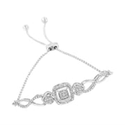 Bids.com .925 Sterling Silver Diamond Cushion Frame Heart-Sides Twist 4â€-10â€ Adjustable Bolo Tennis Bolo Bracelet (I-J Color, I3 Clarity) Bracelets