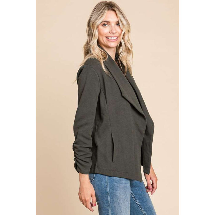 Culture Code Ruched Open Front Long Sleeve Jacket