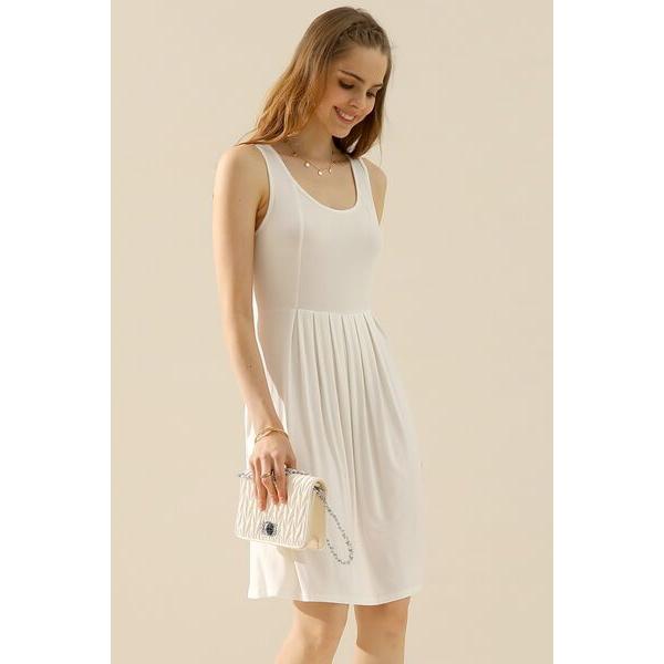 Doublju Round Neck Ruched Sleeveless Dress with Pockets