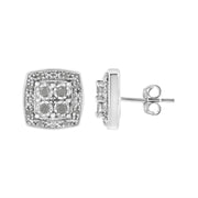 Bids.com .925 Sterling Silver 1/4 cttw Round Cut Diamond Square Shape Milgrain Stud Earrings (I-J Color, I3 Clarity) Earrings