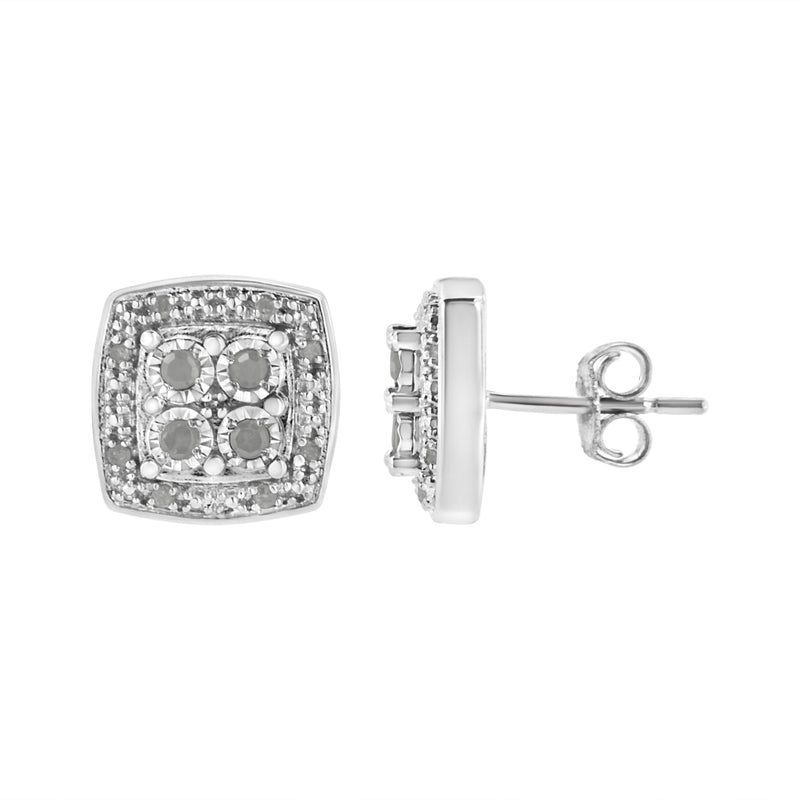 Bids.com .925 Sterling Silver 1/4 cttw Round Cut Diamond Square Shape Milgrain Stud Earrings (I-J Color, I3 Clarity) Earrings