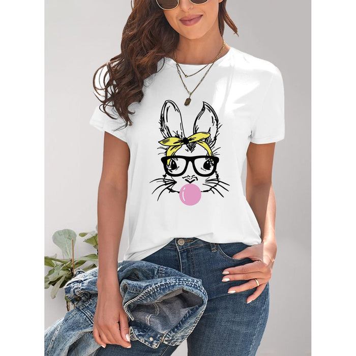 Rabbit Graphic Round Neck Short Sleeve T-Shirt