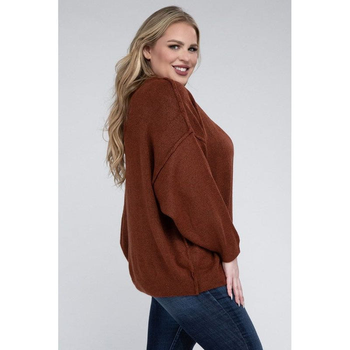 Plus Oversized Round Neck Raw Seam Melange Sweater