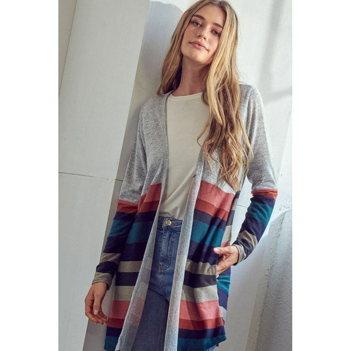 Lus Brushed Stripe Solid Mix Cardigan