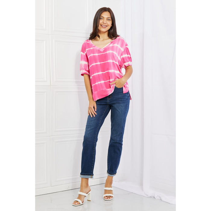 Yelete Oversized Fit V-Neck Striped Top