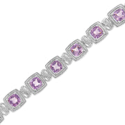 Bids.com .925 Sterling Silver 7x7 mm Cushion Cut Purple Amethyst and 1/10 cttw Round Cut Diamond Square Shape Tennis Bracelet (I-J Color, I1-I2 Clarity) - 7" Bracelets