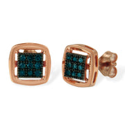 Bids.com Rose Plated Sterling Silver Rose Cut Treated Diamond Stud Earring (0.25 cttw, Blue Color, I2-I3 Clarity) Earrings