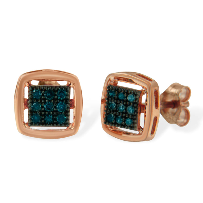 Bids.com Rose Plated Sterling Silver Rose Cut Treated Diamond Stud Earring (0.25 cttw, Blue Color, I2-I3 Clarity) Earrings
