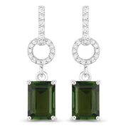 Bids.com 2.28 Carat Genuine Green Tourmaline and White Diamond 14K White Gold Earrings Earrings