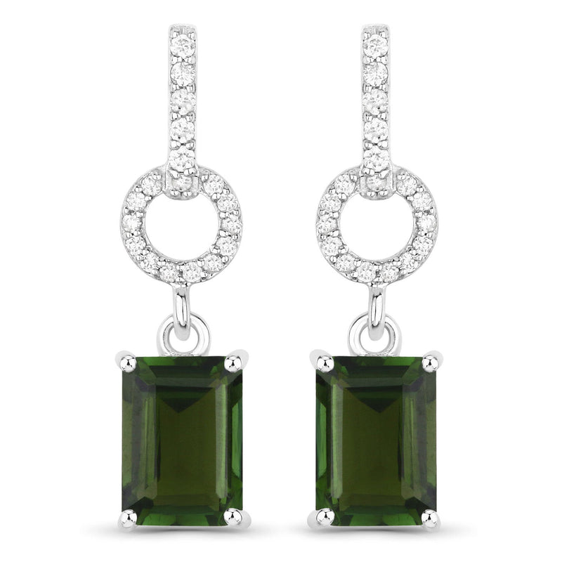Bids.com 2.28 Carat Genuine Green Tourmaline and White Diamond 14K White Gold Earrings Earrings