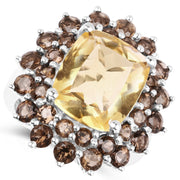 Bids.com 8.95 Carat Genuine Citrine and Smoky Quartz .925 Sterling Silver Ring Rings