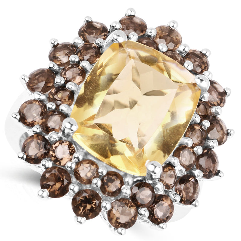 Bids.com 8.95 Carat Genuine Citrine and Smoky Quartz .925 Sterling Silver Ring Rings