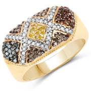 Bids.com 14K Yellow Gold Plated 0.61 Carat Genuine Multi Diamond .925 Sterling Silver Ring Rings