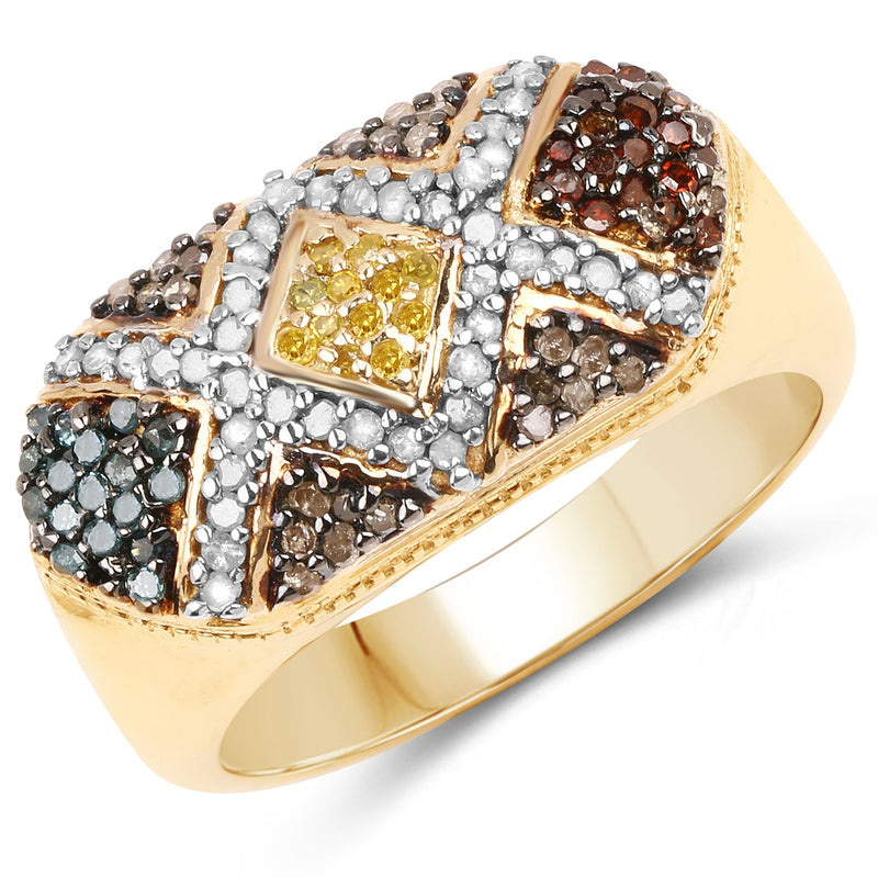 Bids.com 14K Yellow Gold Plated 0.61 Carat Genuine Multi Diamond .925 Sterling Silver Ring Rings