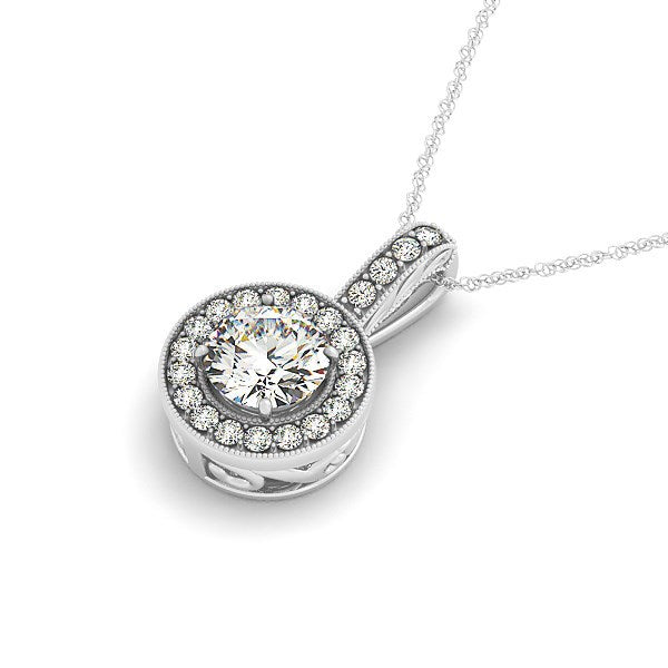 Bids.com Milgrain Edge Diamond Halo Pendant in 14k White Gold (5/8 cttw) Necklaces