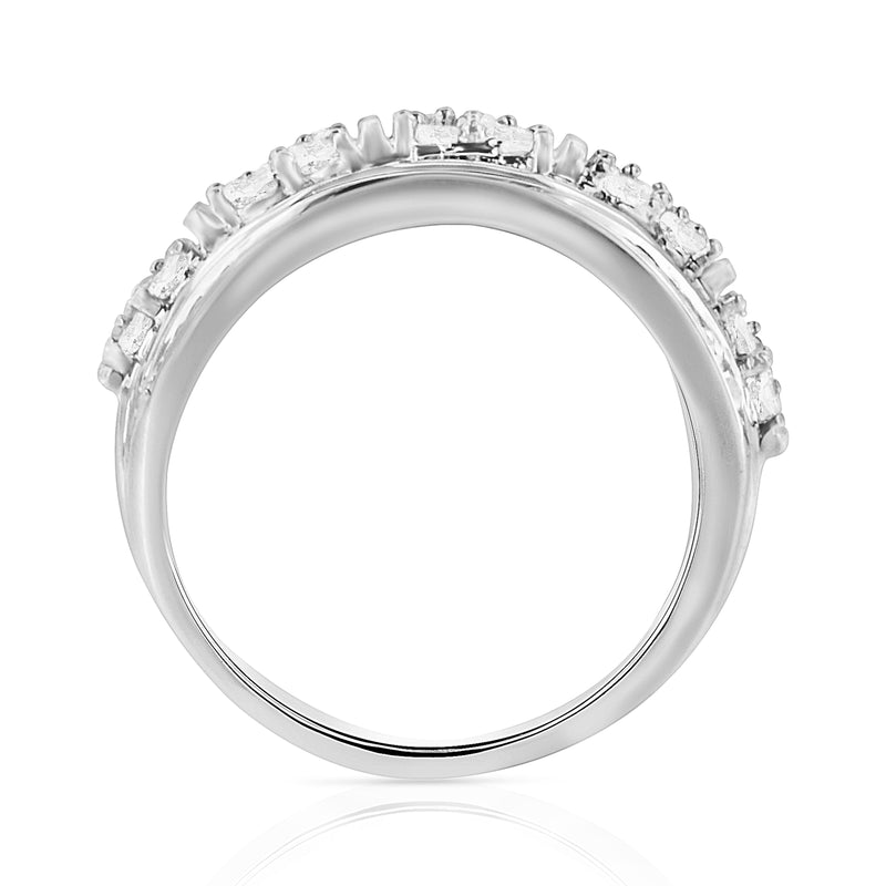 Bids.com .925 Sterling Silver 2.0 Cttw Round & Baguette Cut Diamond Multi-Row Channel Set Tapered Cocktail Fashion Ring (I-J Color, I3 Clarity) - Size 7 Rings