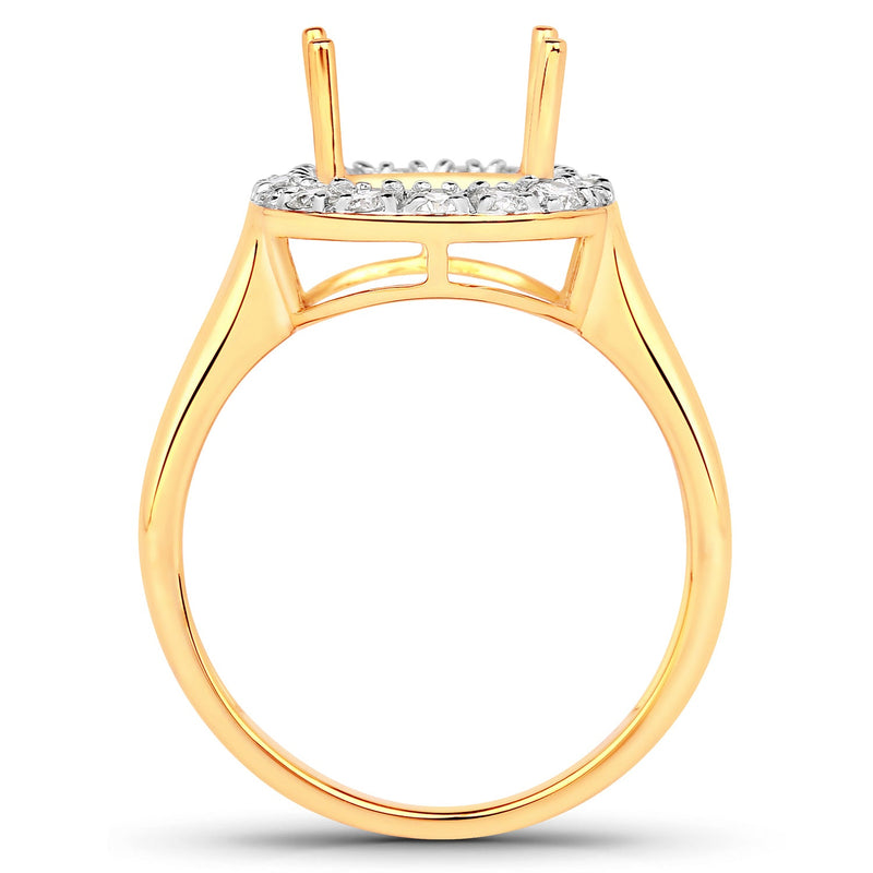 Bids.com 0.51 Carat Genuine White Diamond 14K Yellow Gold Semi Mount Ring - holds 10x8mm Cushion Gemstone Rings