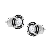 Bids.com Black Rhodium Plated .925 Sterling Silver Round 1-1/2 cttw Diamond Double Halo 4-Prong Solitaire Milgrain Stud Earrings (H-I Color, I2-I3 Clarity) Earrings