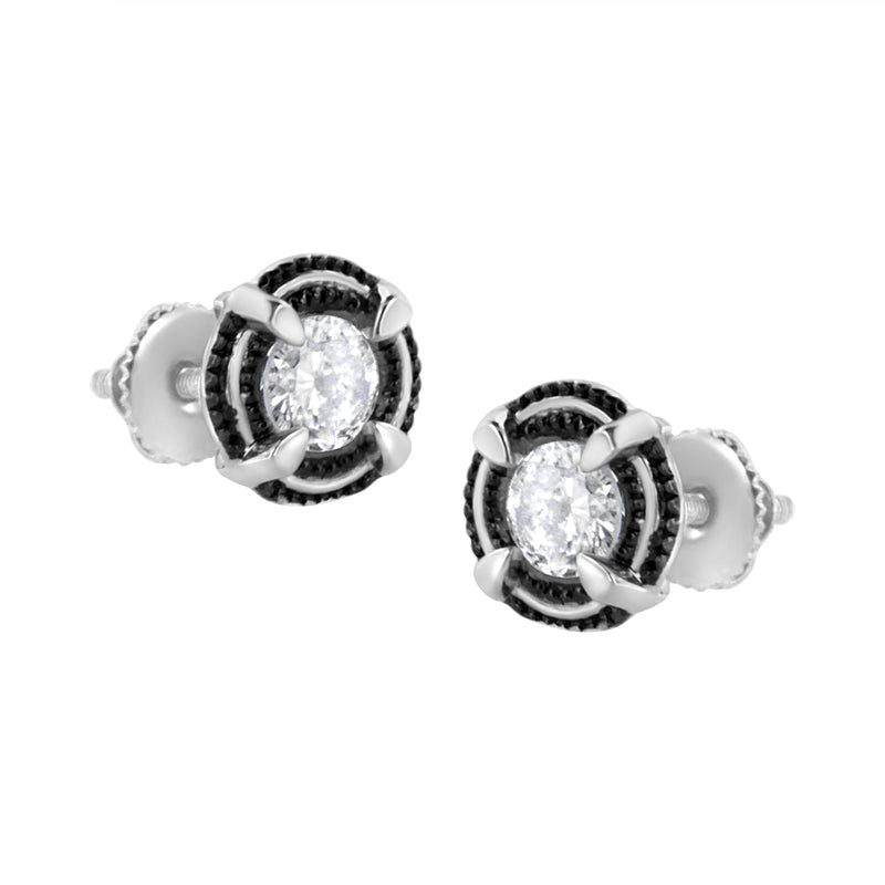 Bids.com Black Rhodium Plated .925 Sterling Silver Round 1-1/2 cttw Diamond Double Halo 4-Prong Solitaire Milgrain Stud Earrings (H-I Color, I2-I3 Clarity) Earrings